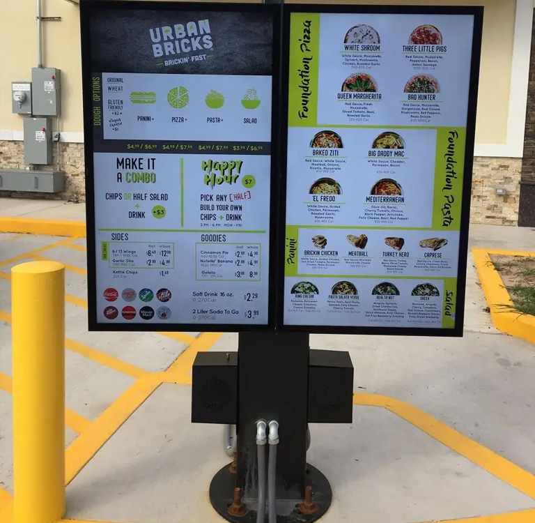 Three-screen restaurant digital menu board system in Houston