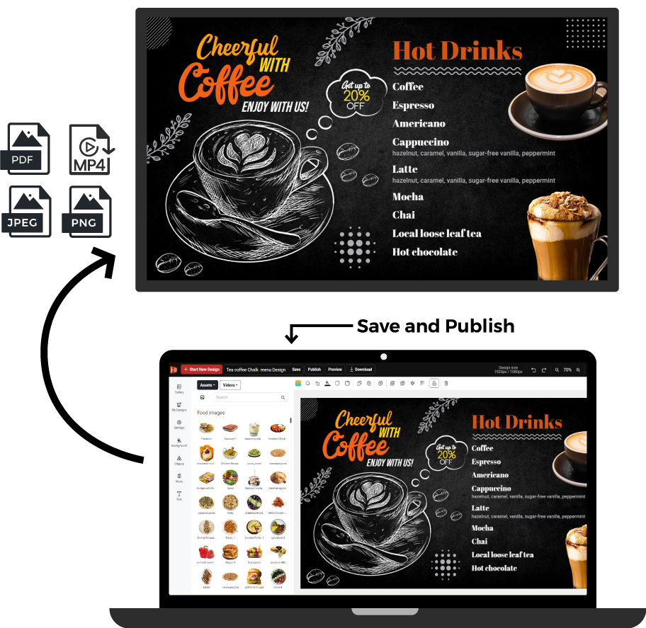 Edit your digital menu and download from HD2menus signage design software | HD2menus.tv