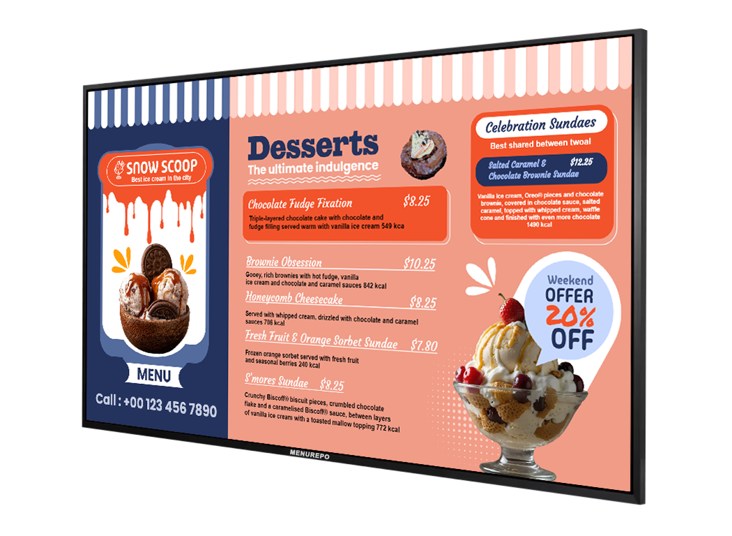Create entertaining digital signage menuboard for your ice cream shop