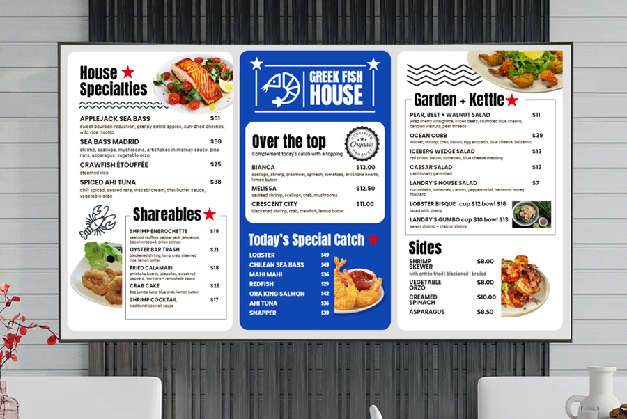 Digital menuboard for Seafood promotion by MenuRepo