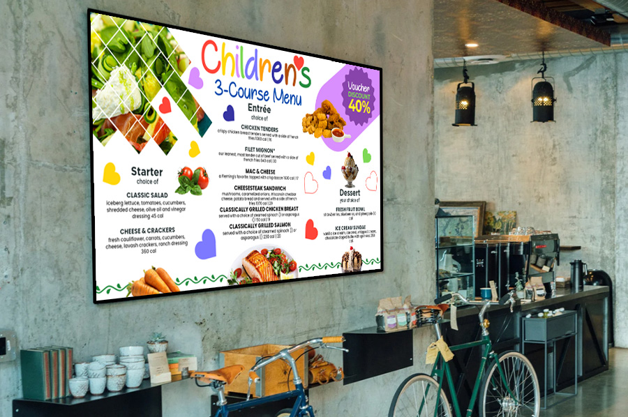 Design bright and colourful online digital menu board for kids with MenuRepo