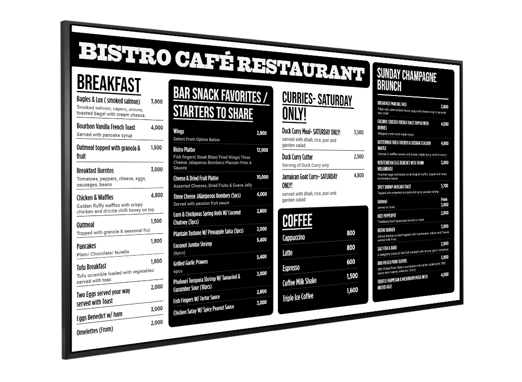 Customize your digital menu for Bistro food menu by online menu maker