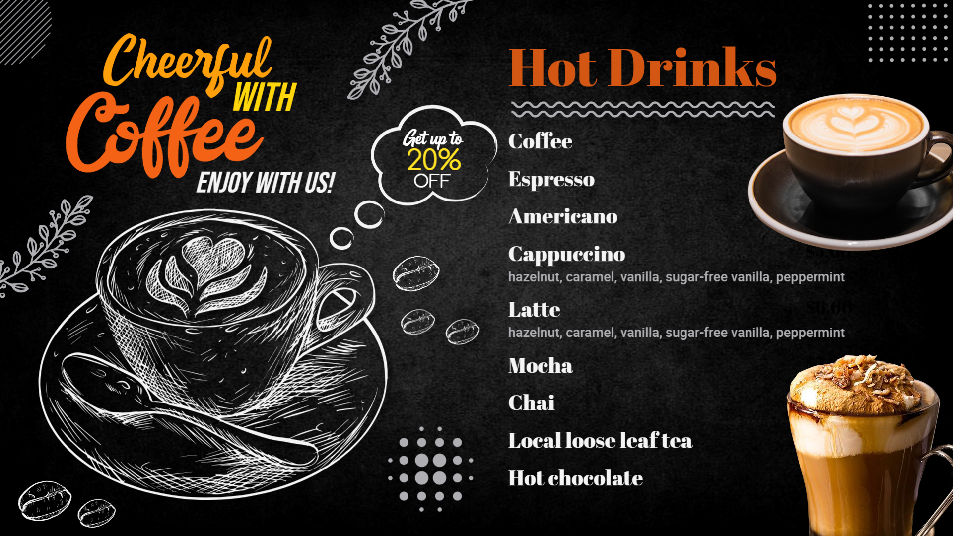 Tea coffee Chalk  menu Design