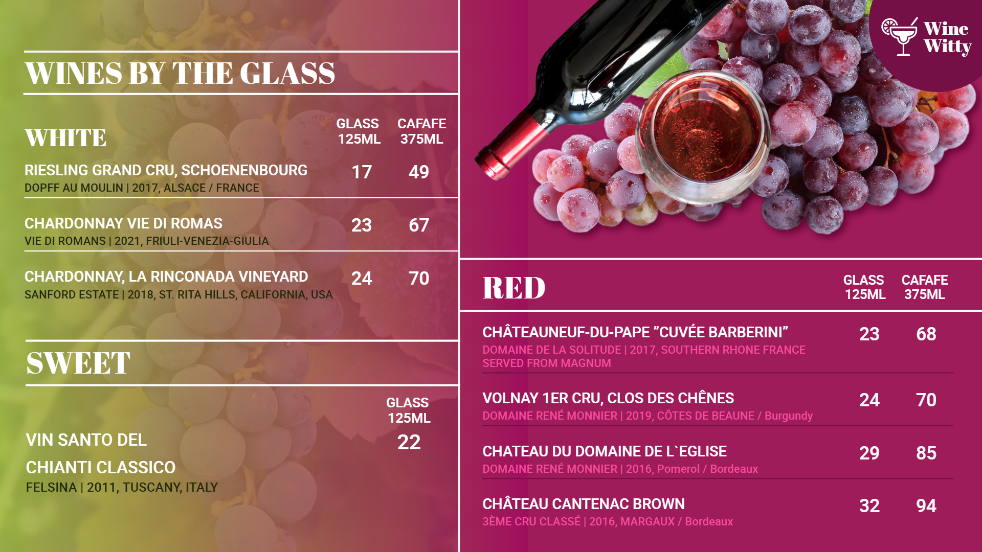 Wine digital menu template