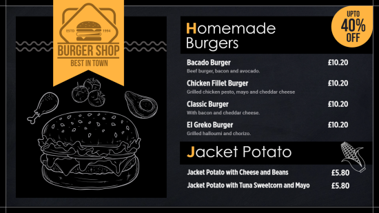 Chalk Burger menu Ideas digital menu board
