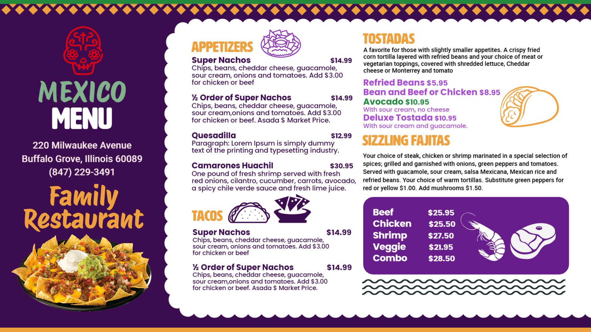 Mexican menu Board template