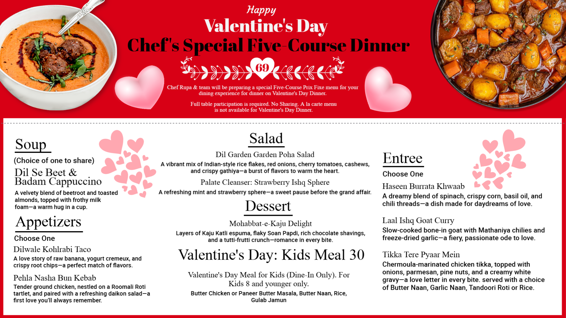 Valentine's Days menu design
