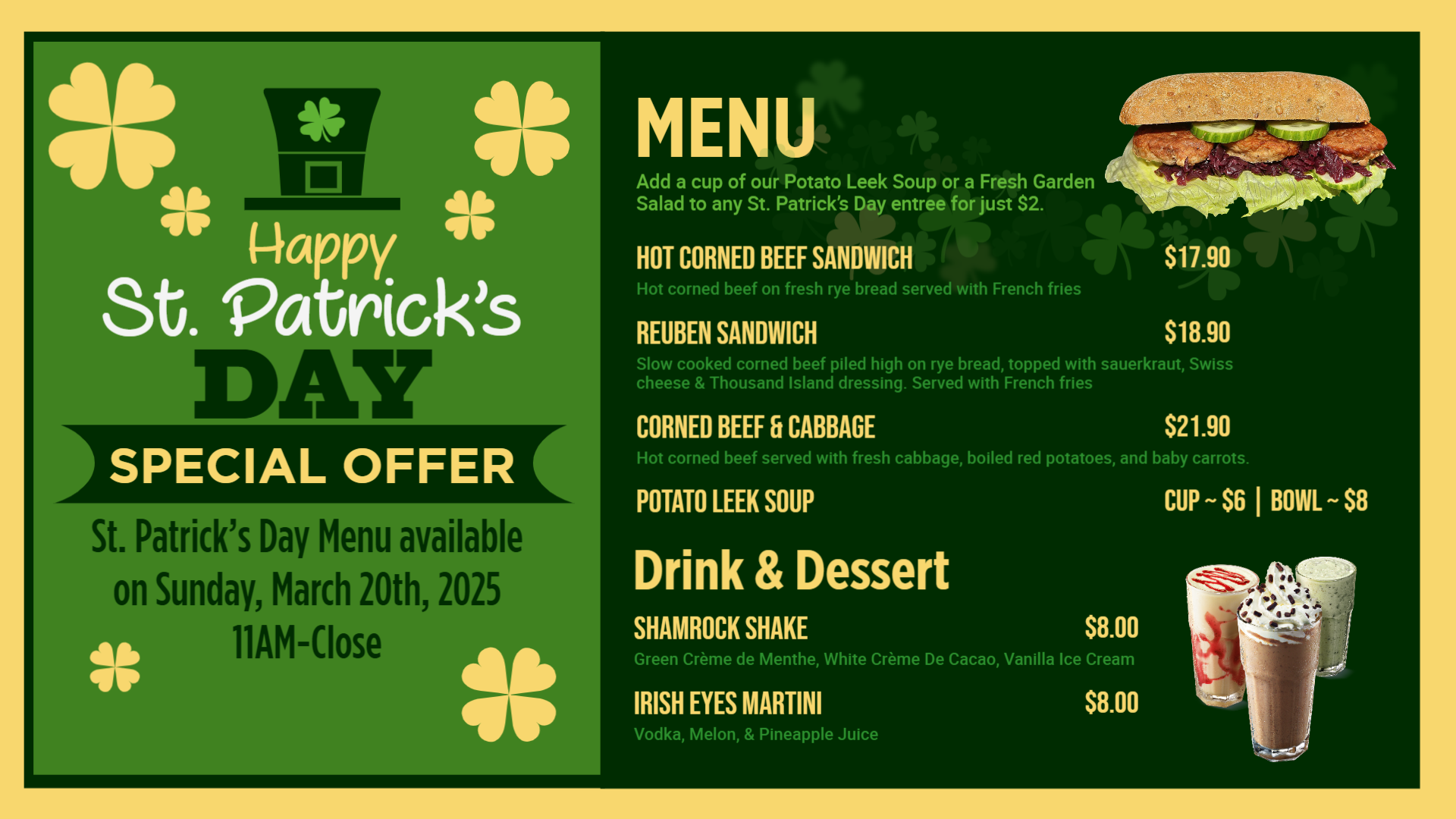 St Patrick's day Digital menu