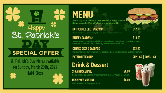 St Patrick's day Digital menu