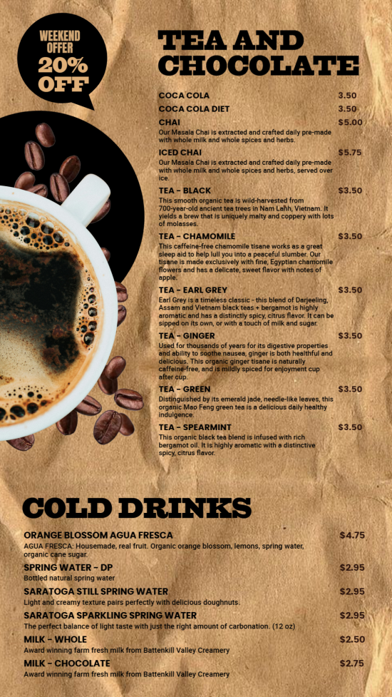 Tea & Coffee digital menu