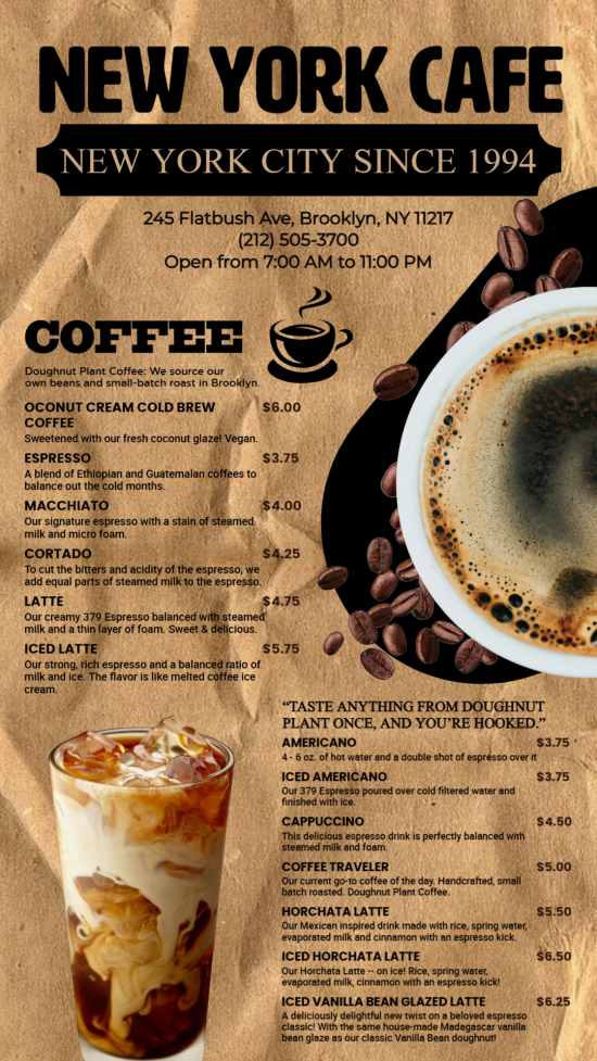 Tea & Coffee digital menu template