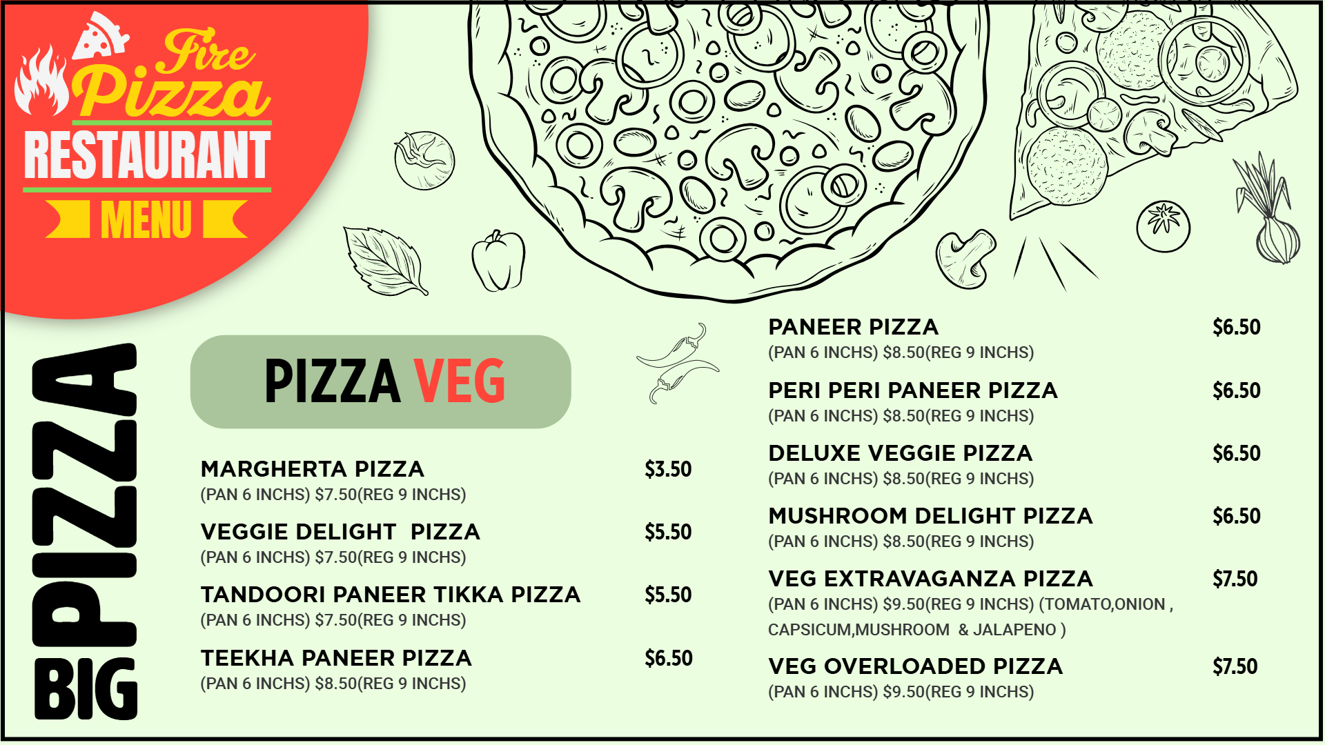 Pizza wall menu part 1 Pizza wall menu part 1
