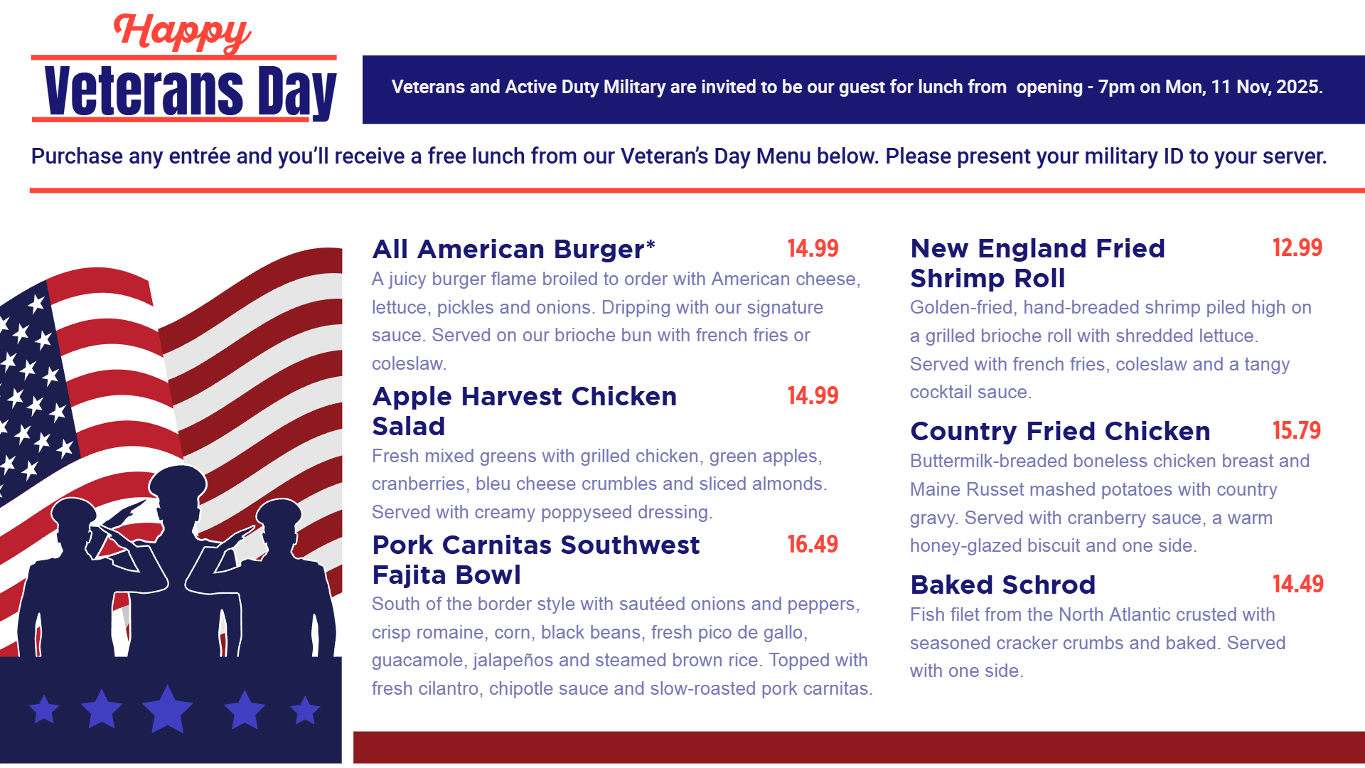 Convention Veterans Day Menu 