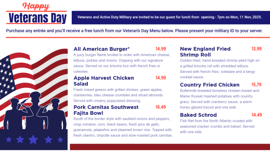 Convention Veterans Day Menu 