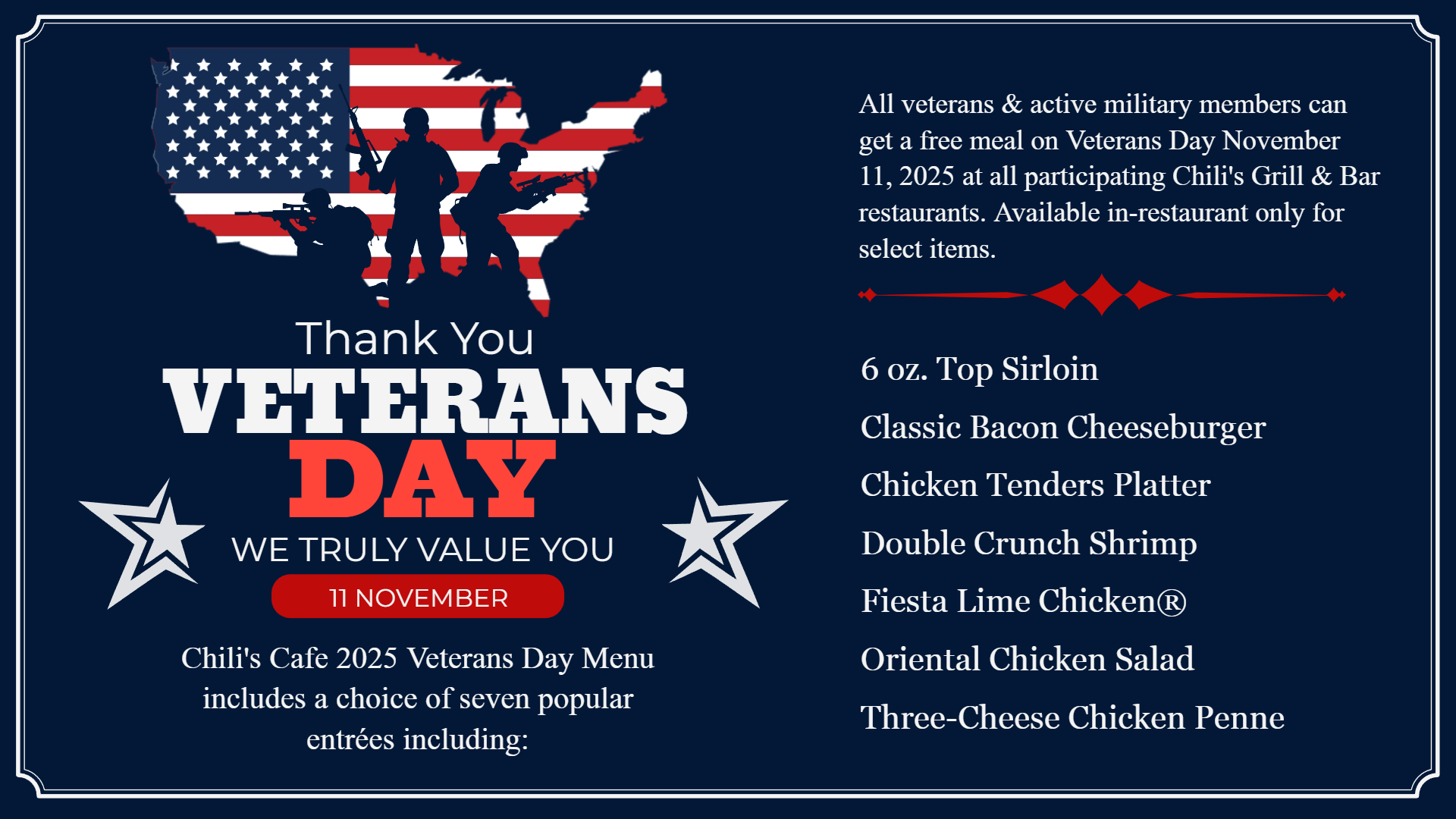 Happy Veterans Day Menu 