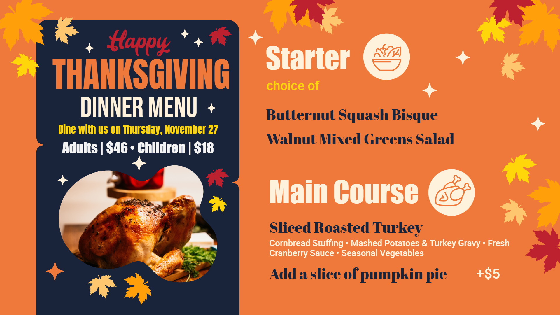 Simple Thanksgiving day digital menu